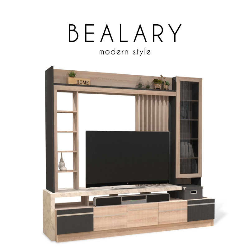 BEALARY (แบร์ลารี่) ชั้นวางทีวี โครงไม้ สไตล์โมเดิร์น ขนาด : W240 x D60 x H220 cm.